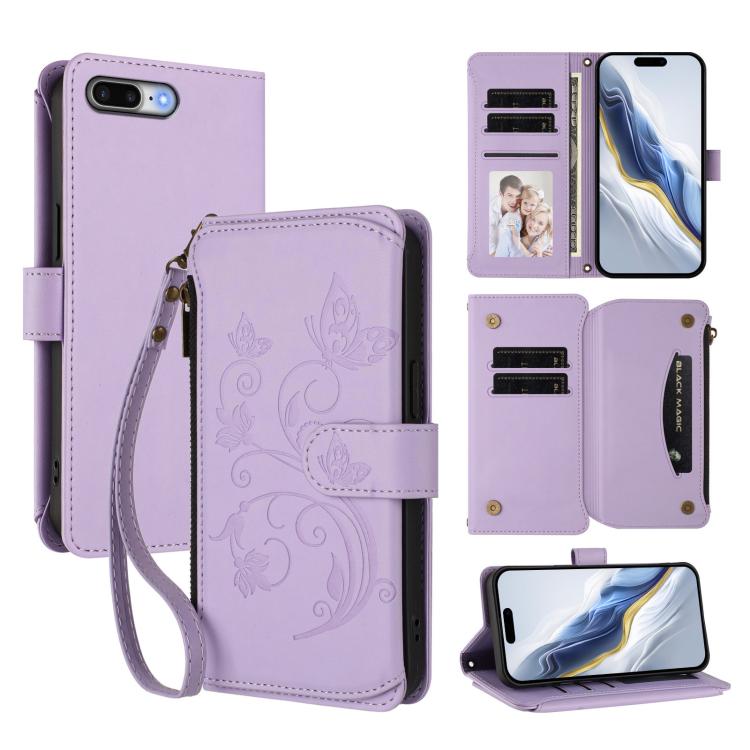 Schmetterlings-Liebesblumen Multi-Karten Reißverschluss-Geldbörse Leder-Handyhülle, Für iPhone 7 Plus / 8 Plus