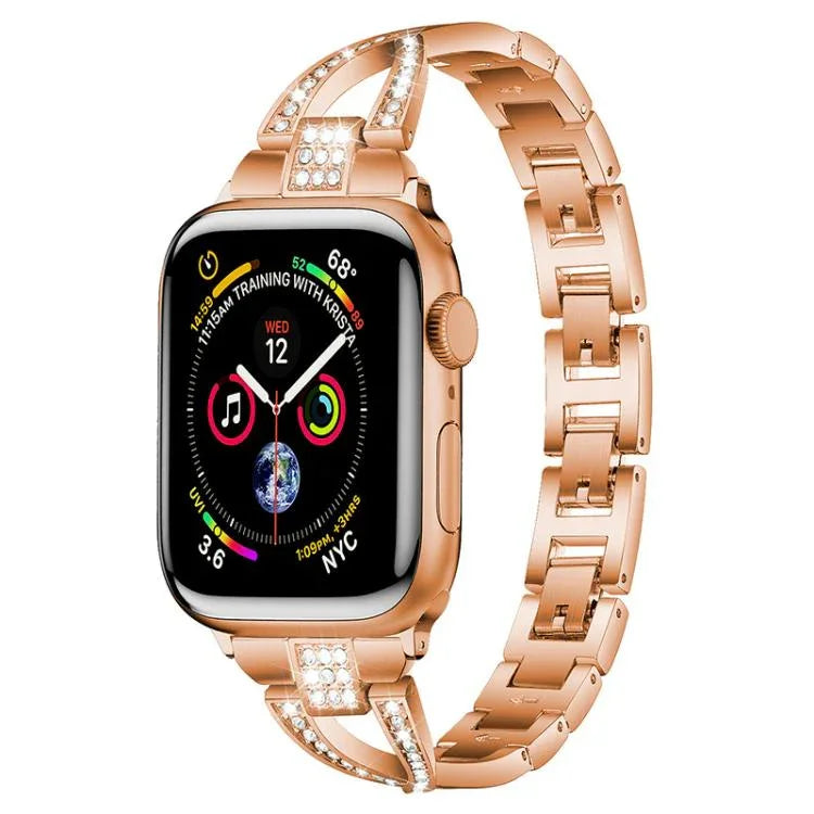 xDfind X-förmiges, einreihiges Metall-Uhrenarmband mit Diamanten, passend für Apple Watch 42 / 44 / 45 / 46 / 49 mm, Apple Watch 38 / 40 / 41 / S10 42 mm