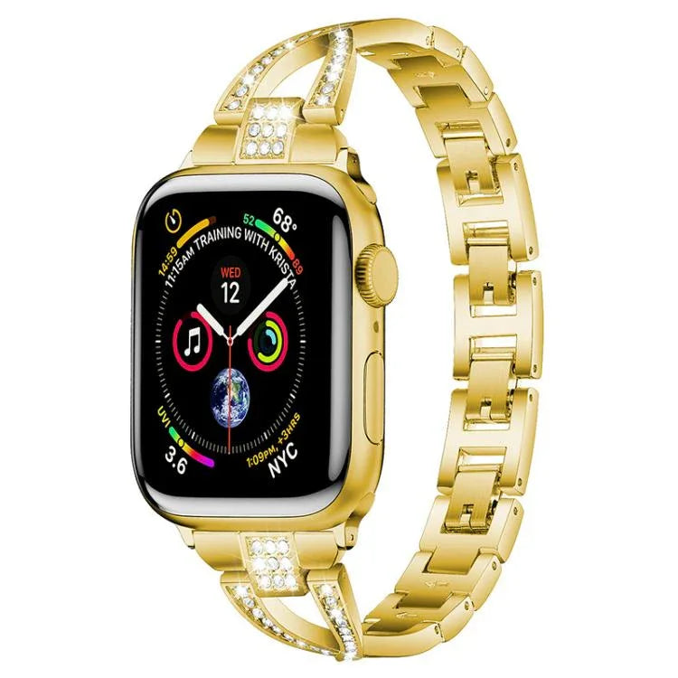 xDfind X-förmiges, einreihiges Metall-Uhrenarmband mit Diamanten, passend für Apple Watch 42 / 44 / 45 / 46 / 49 mm, Apple Watch 38 / 40 / 41 / S10 42 mm