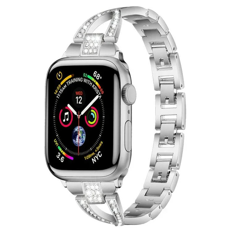 xDfind X-förmiges, einreihiges Metall-Uhrenarmband mit Diamanten, passend für Apple Watch 42 / 44 / 45 / 46 / 49 mm, Apple Watch 38 / 40 / 41 / S10 42 mm