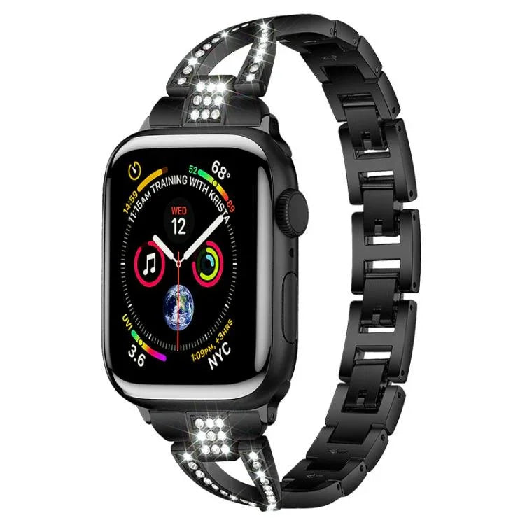 xDfind X-förmiges, einreihiges Metall-Uhrenarmband mit Diamanten, passend für Apple Watch 42 / 44 / 45 / 46 / 49 mm, Apple Watch 38 / 40 / 41 / S10 42 mm