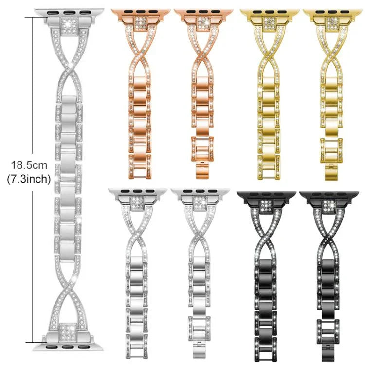 xDfind X-förmiges, einreihiges Metall-Uhrenarmband mit Diamanten, passend für Apple Watch 42 / 44 / 45 / 46 / 49 mm, Apple Watch 38 / 40 / 41 / S10 42 mm