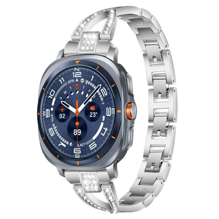 xDfind X-förmiges, einreihiges Metall-Uhrenarmband mit Diamanten, passend für Samsung Galaxy Watch Ultra/Ultra 2025, Samsung Galaxy Watch 8/8 Classic und Samsung Galaxy Watch 7/6/5/FE