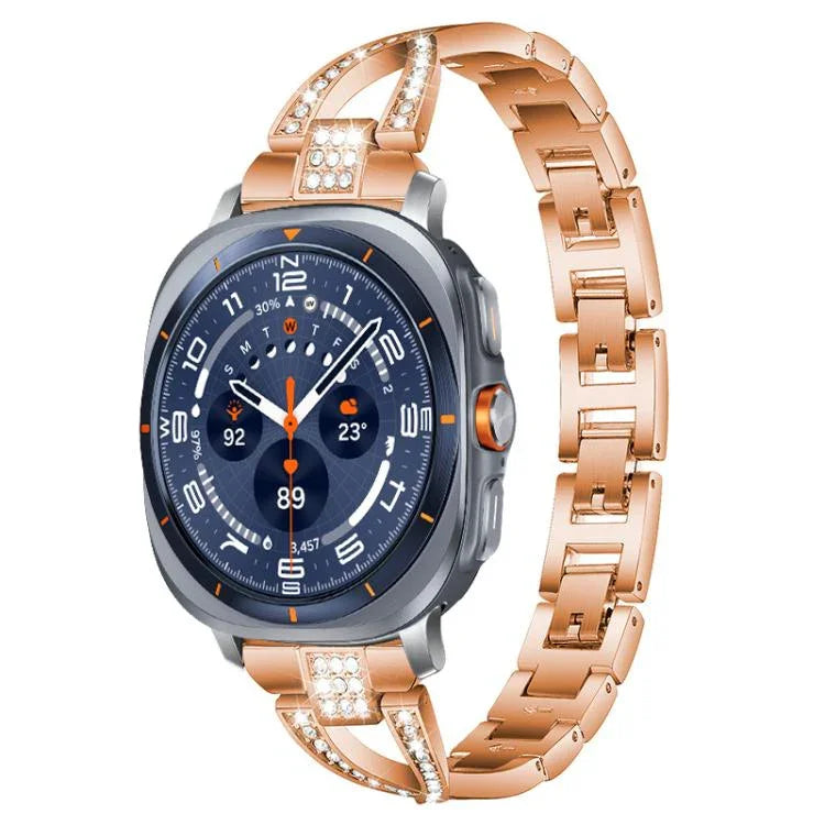xDfind X-förmiges, einreihiges Metall-Uhrenarmband mit Diamanten, passend für Samsung Galaxy Watch Ultra/Ultra 2025, Samsung Galaxy Watch 8/8 Classic und Samsung Galaxy Watch 7/6/5/FE