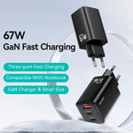 USAMS CC265 67W GaN 2 x USB Typ-C, USB Triple-Port Mini Schnellladegerät, CC265
