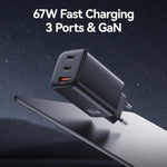USAMS CC265 67W GaN 2 x USB Typ-C, USB Triple-Port Mini Schnellladegerät, CC265