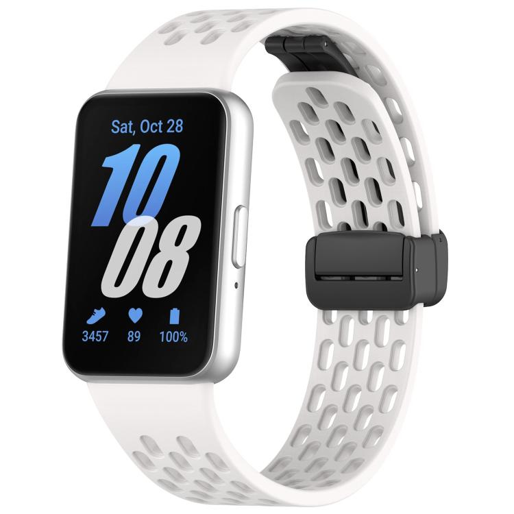 xDfind Schwarzes Silikon-Uhrenarmband mit Magnetverschluss im Loch-Design, passend für Samsung Galaxy Fit3