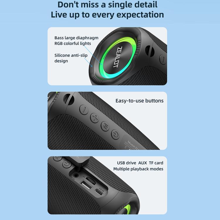 Zealot M2 8W Tragbarer Outdoor RGB Bluetooth-Lautsprecher, mit 2 Mikrofonen, mit 1 Mikrofon