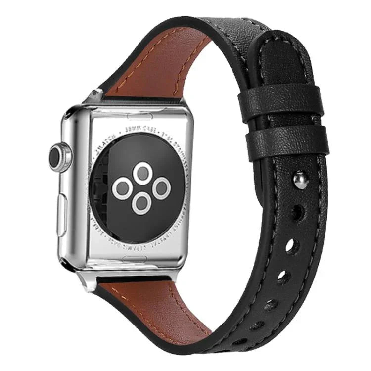 xDfind Doppelring-Armband mit Einzelniete aus echtem Leder, passend für Apple Watch 42 / 44 / 45 / 46 / 49 mm, Apple Watch 38 / 40 / 41 / S10 42 mm