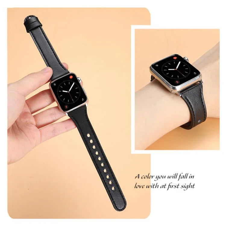 xDfind Double Ring Single Rivet Genuine Leather Watch Band, For Apple Watch 42 / 44 / 45 / 46 / 49mm, For Apple Watch 38 / 40 / 41 / S10 42mm