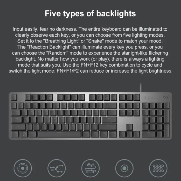 Logitech K845 Mechanische Tastatur mit Hintergrundbeleuchtung, kabelgebunden, Kabellänge: 1,8 m, Longhua Brown Achse, Longhua Red Achse