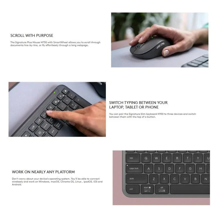 Logitech MK950 Kabelloses schlankes Bluetooth-Tastatur- und Maus-Set