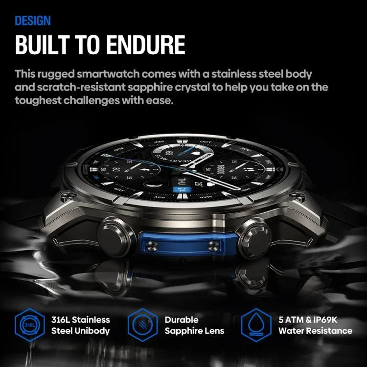 Zeblaze Vibe 8 Robuste Outdoor-Smartwatch mit 1,43-Zoll-Display, 5 ATM &amp; IP69K Wasserdichtigkeit und integrierter Taschenlampe
