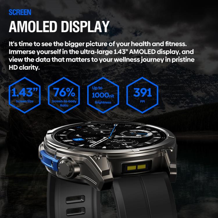 Zeblaze Vibe 8 Robuste Outdoor-Smartwatch mit 1,43-Zoll-Display, 5 ATM &amp; IP69K Wasserdichtigkeit und integrierter Taschenlampe
