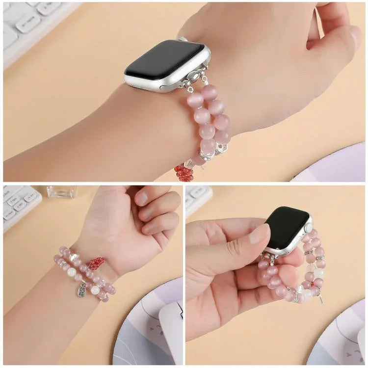 Armband mit Katzenaugen-Steinperlen, passend für Apple Watch 46 mm / 49 mm / 45 mm / 44 mm und 42 mm / 41 mm / 40 mm / 38 mm
