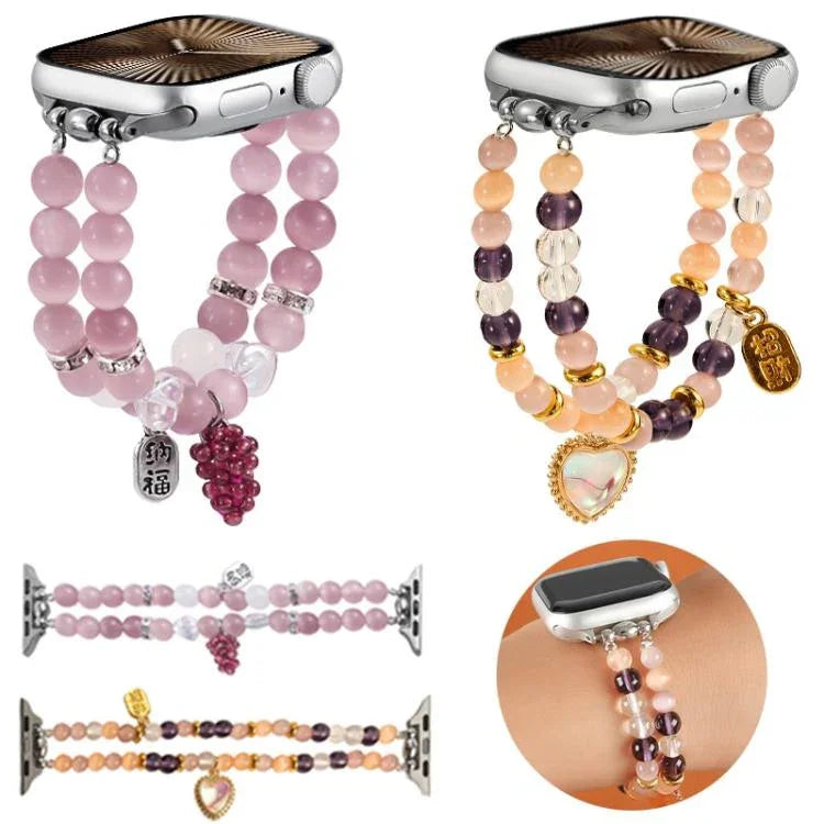 Armband mit Katzenaugen-Steinperlen, passend für Apple Watch 46 mm / 49 mm / 45 mm / 44 mm und 42 mm / 41 mm / 40 mm / 38 mm