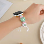 Uhrenarmband mit Hanfseil und gewebten Blumen, Kordelzug, für Apple Watch 46 mm / 49 mm / 45 mm / 44 mm, für Apple Watch 42 mm / 41 mm / 40 mm / 38 mm