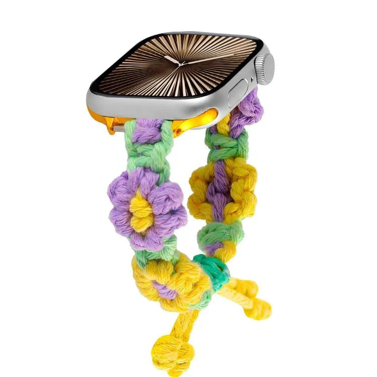 Uhrenarmband mit Hanfseil und gewebten Blumen, Kordelzug, für Apple Watch 46 mm / 49 mm / 45 mm / 44 mm, für Apple Watch 42 mm / 41 mm / 40 mm / 38 mm