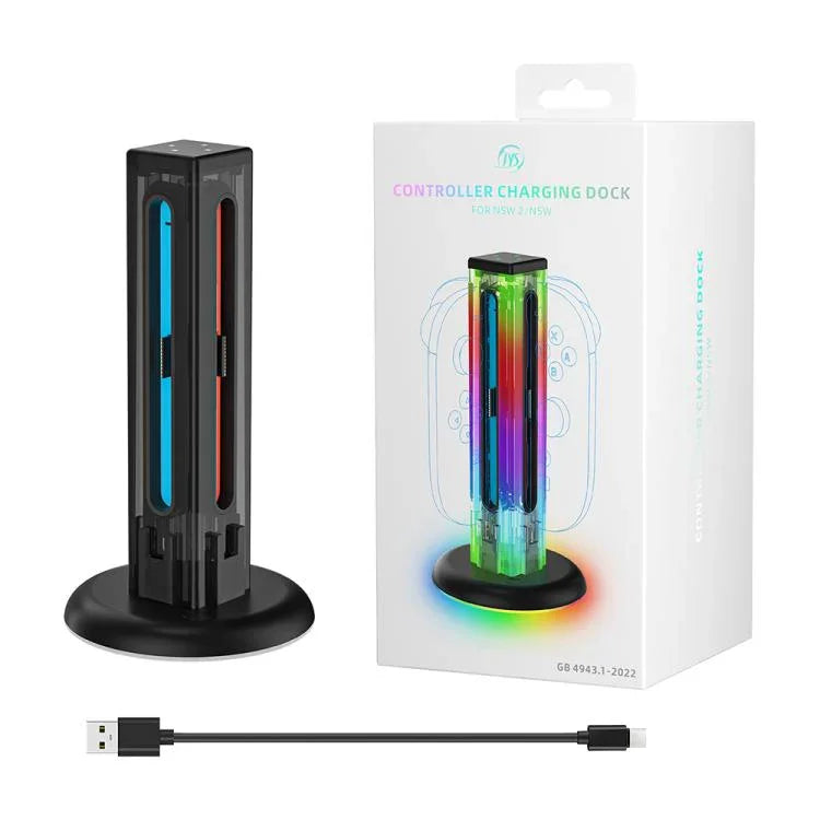 JYS NS2318 4-in-1 Gamecontroller-Ladestation mit RGB-Licht, für Nintendo Switch 1 / 2, JYS-NS2318