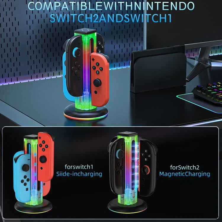 JYS NS2318 4-in-1 Gamecontroller-Ladestation mit RGB-Licht, für Nintendo Switch 1 / 2, JYS-NS2318