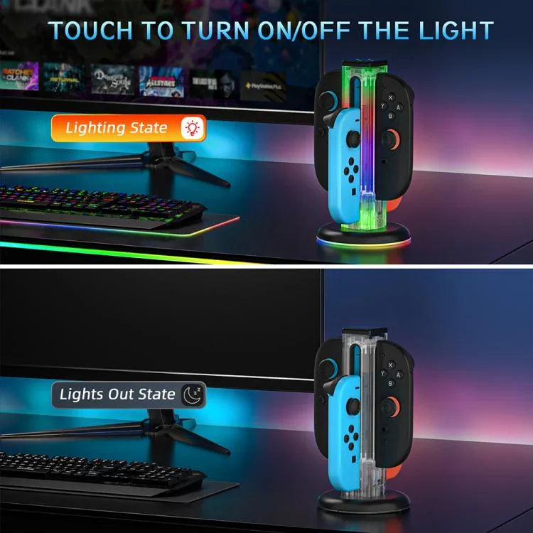 JYS NS2318 4-in-1 Gamecontroller-Ladestation mit RGB-Licht, für Nintendo Switch 1 / 2, JYS-NS2318