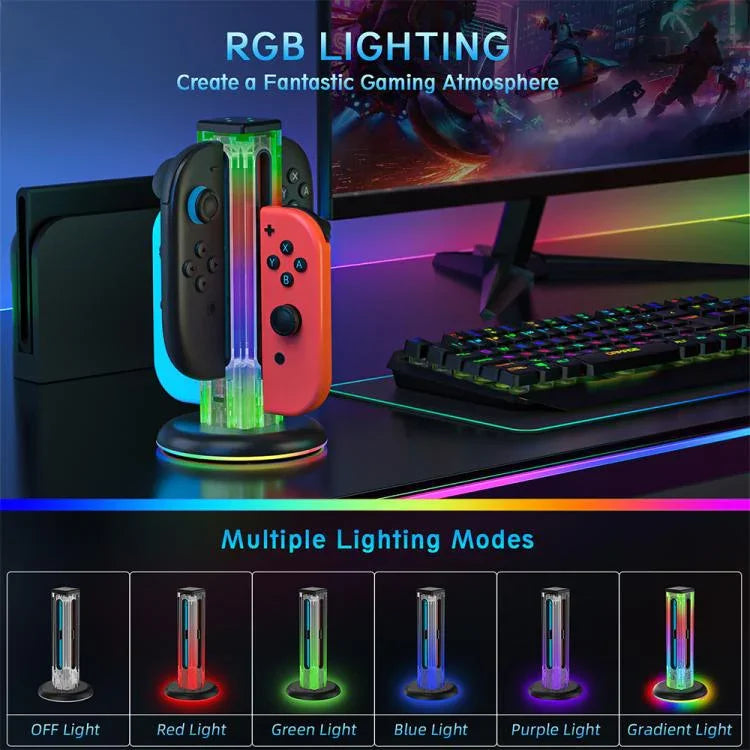 JYS NS2318 4-in-1 Gamecontroller-Ladestation mit RGB-Licht, für Nintendo Switch 1 / 2, JYS-NS2318