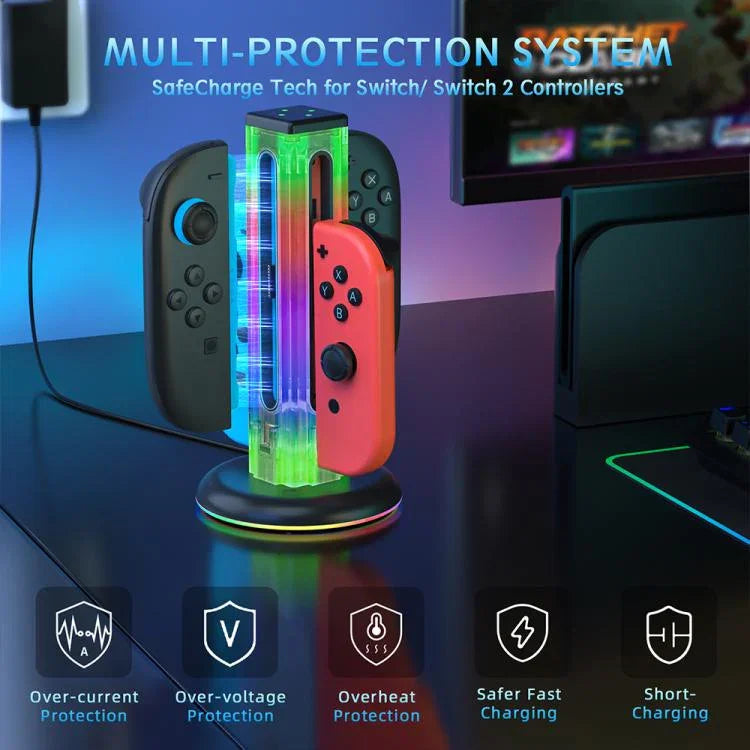 JYS NS2318 4-in-1 Gamecontroller-Ladestation mit RGB-Licht, für Nintendo Switch 1 / 2, JYS-NS2318