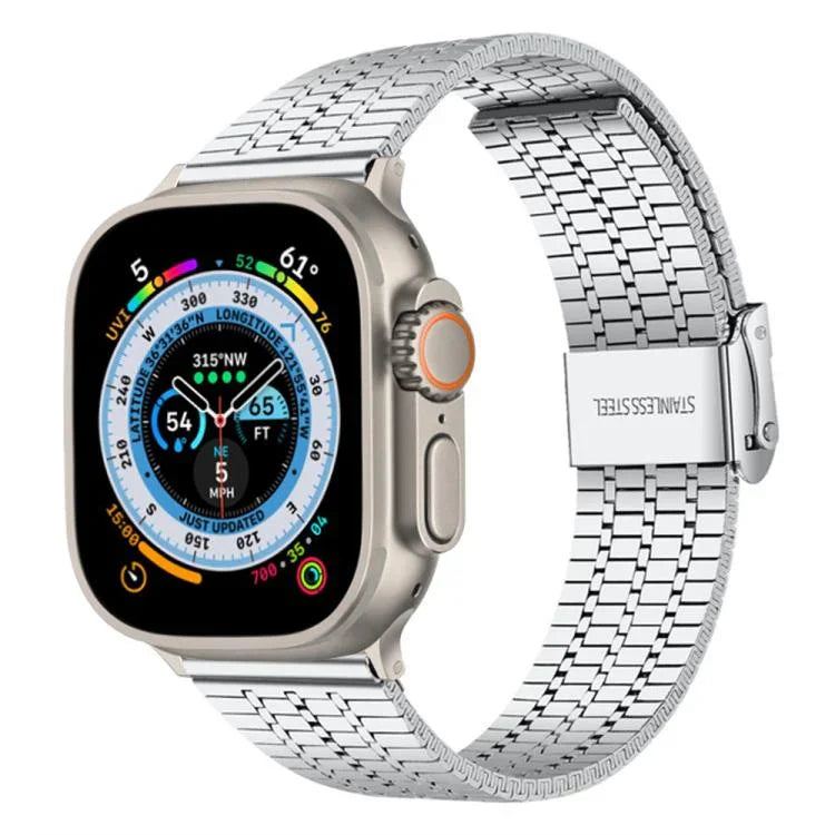 xDfind Edelstahl-Uhrenarmband mit sieben Perlen und Dornschließe, passend für Apple Watch 42 / 44 / 45 / 46 / 49 mm, Apple Watch 38 / 40 / 41 / S10 42 mm