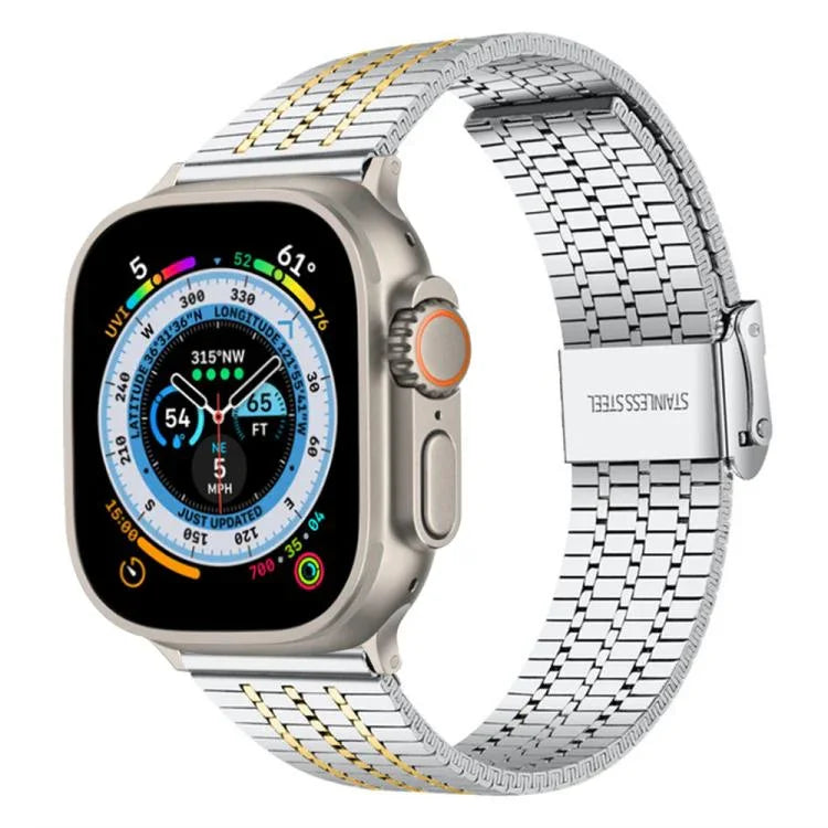 xDfind Edelstahl-Uhrenarmband mit sieben Perlen und Dornschließe, passend für Apple Watch 42 / 44 / 45 / 46 / 49 mm, Apple Watch 38 / 40 / 41 / S10 42 mm