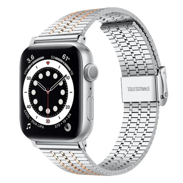 xDfind Edelstahl-Uhrenarmband mit sieben Perlen und Dornschließe, passend für Apple Watch 42 / 44 / 45 / 46 / 49 mm, Apple Watch 38 / 40 / 41 / S10 42 mm