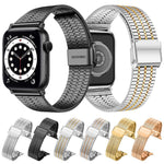 xDfind Edelstahl-Uhrenarmband mit sieben Perlen und Dornschließe, passend für Apple Watch 42 / 44 / 45 / 46 / 49 mm, Apple Watch 38 / 40 / 41 / S10 42 mm
