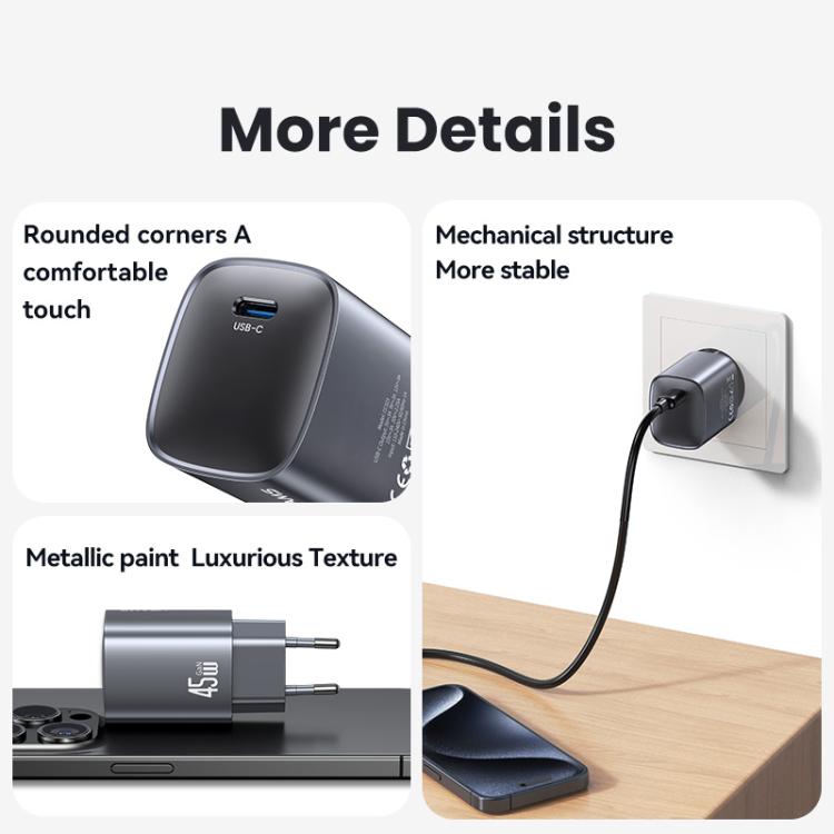 USAMS CC323 T66 45W USB-C / Typ-C GaN Schnellladegerät, EU Stecker, CC323