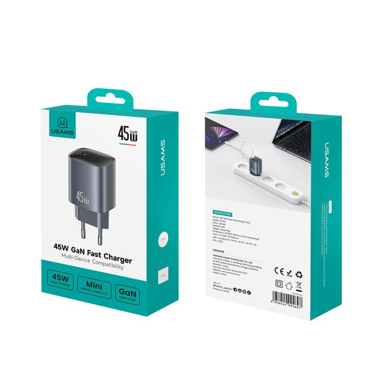 USAMS CC323 T66 45W USB-C / Typ-C GaN Schnellladegerät, EU Stecker, CC323