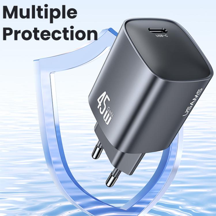 USAMS CC323 T66 45W USB-C / Typ-C GaN Schnellladegerät, EU Stecker, CC323