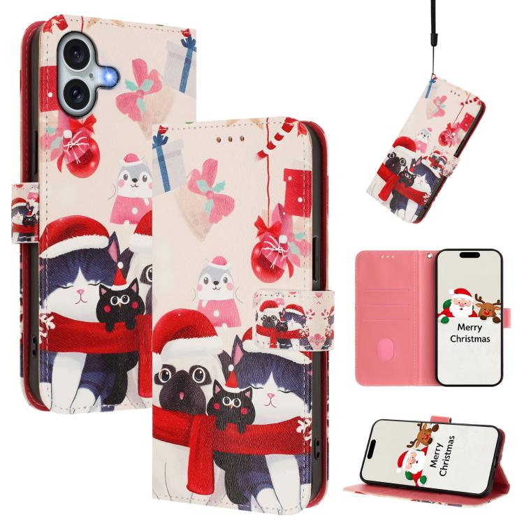 Weihnachtsserie Schnallen-Leder-Handyhülle mit Handschlaufe, Für iPhone 17e / 16e, Für iPhone 17 Pro Max, Für iPhone 17 Pro, Für iPhone 17, Für iPhone Air, Für iPhone 16 Pro Max, Für iPhone 16 Pro, Für iPhone 16 Plus