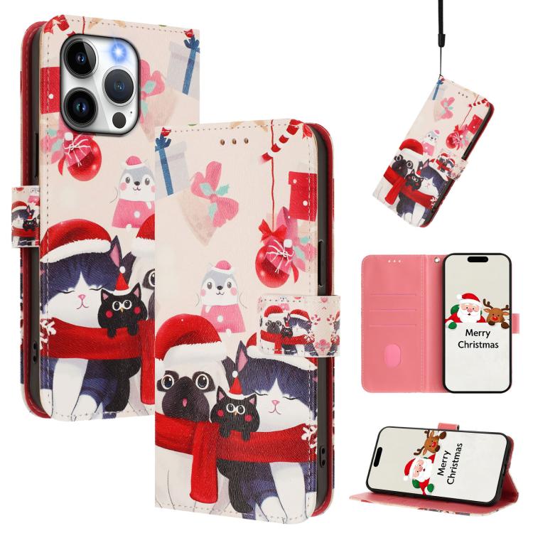Weihnachtsserie Schnallen-Leder-Handyhülle mit Handschlaufe, Für iPhone 17e / 16e, Für iPhone 17 Pro Max, Für iPhone 17 Pro, Für iPhone 17, Für iPhone Air, Für iPhone 16 Pro Max, Für iPhone 16 Pro, Für iPhone 16 Plus