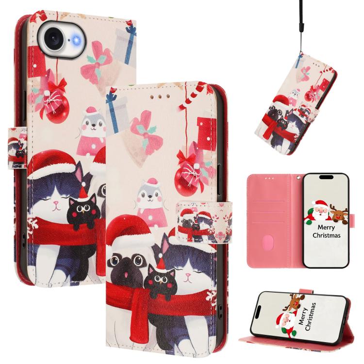 Weihnachtsserie Schnallen-Leder-Handyhülle mit Handschlaufe, Für iPhone 17e / 16e, Für iPhone 17 Pro Max, Für iPhone 17 Pro, Für iPhone 17, Für iPhone Air, Für iPhone 16 Pro Max, Für iPhone 16 Pro, Für iPhone 16 Plus