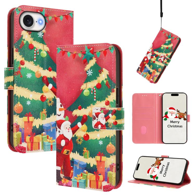 Weihnachtsserie Schnallen-Leder-Handyhülle mit Handschlaufe, Für iPhone 17e / 16e, Für iPhone 17 Pro Max, Für iPhone 17 Pro, Für iPhone 17, Für iPhone Air, Für iPhone 16 Pro Max, Für iPhone 16 Pro, Für iPhone 16 Plus