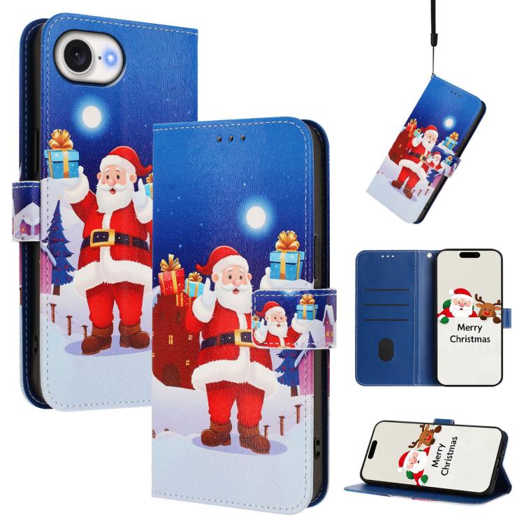 Weihnachtsserie Schnallen-Leder-Handyhülle mit Handschlaufe, Für iPhone 17e / 16e, Für iPhone 17 Pro Max, Für iPhone 17 Pro, Für iPhone 17, Für iPhone Air, Für iPhone 16 Pro Max, Für iPhone 16 Pro, Für iPhone 16 Plus