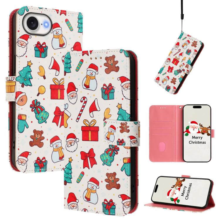 Weihnachtsserie Schnallen-Leder-Handyhülle mit Handschlaufe, Für iPhone 17e / 16e, Für iPhone 17 Pro Max, Für iPhone 17 Pro, Für iPhone 17, Für iPhone Air, Für iPhone 16 Pro Max, Für iPhone 16 Pro, Für iPhone 16 Plus