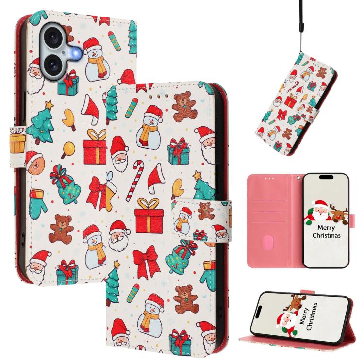 Weihnachtsserie Schnallen-Leder-Handyhülle mit Handschlaufe, Für iPhone 17e / 16e, Für iPhone 17 Pro Max, Für iPhone 17 Pro, Für iPhone 17, Für iPhone Air, Für iPhone 16 Pro Max, Für iPhone 16 Pro, Für iPhone 16 Plus