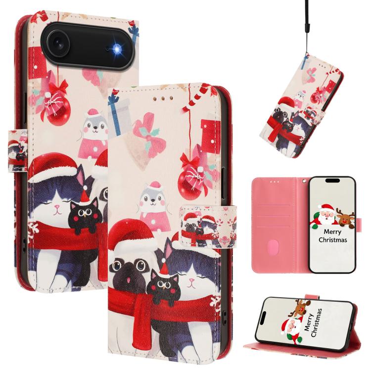 Weihnachtsserie Schnallen-Leder-Handyhülle mit Handschlaufe, Für iPhone 17e / 16e, Für iPhone 17 Pro Max, Für iPhone 17 Pro, Für iPhone 17, Für iPhone Air, Für iPhone 16 Pro Max, Für iPhone 16 Pro, Für iPhone 16 Plus