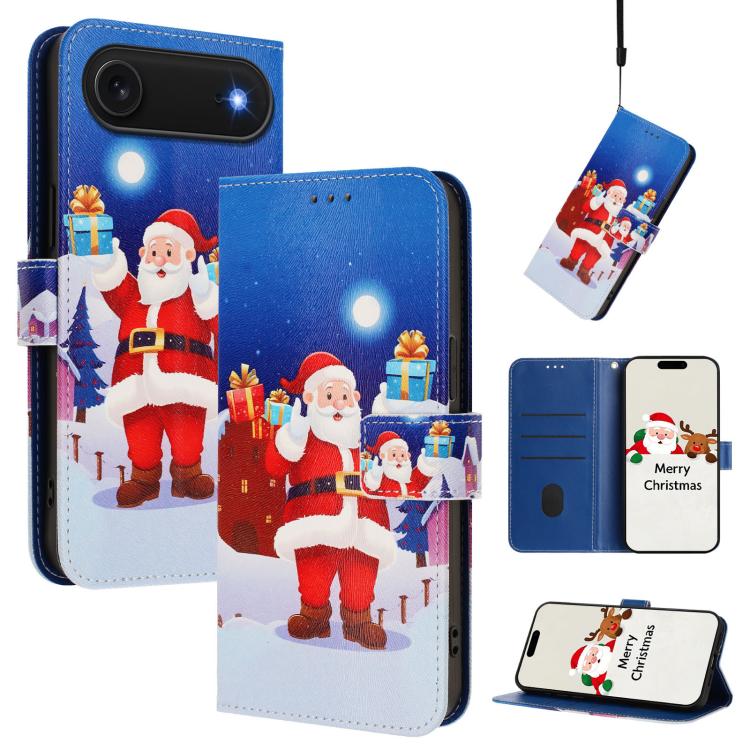 Weihnachtsserie Schnallen-Leder-Handyhülle mit Handschlaufe, Für iPhone 17e / 16e, Für iPhone 17 Pro Max, Für iPhone 17 Pro, Für iPhone 17, Für iPhone Air, Für iPhone 16 Pro Max, Für iPhone 16 Pro, Für iPhone 16 Plus