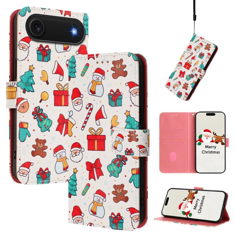 Weihnachtsserie Schnallen-Leder-Handyhülle mit Handschlaufe, Für iPhone 17e / 16e, Für iPhone 17 Pro Max, Für iPhone 17 Pro, Für iPhone 17, Für iPhone Air, Für iPhone 16 Pro Max, Für iPhone 16 Pro, Für iPhone 16 Plus