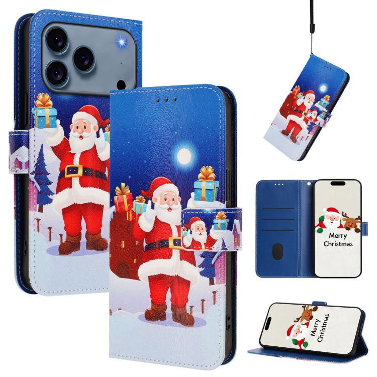 Weihnachtsserie Schnallen-Leder-Handyhülle mit Handschlaufe, Für iPhone 17e / 16e, Für iPhone 17 Pro Max, Für iPhone 17 Pro, Für iPhone 17, Für iPhone Air, Für iPhone 16 Pro Max, Für iPhone 16 Pro, Für iPhone 16 Plus