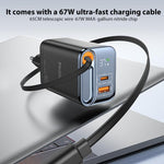 Yesido YC100 67W Fast Charger with Telescopic Type-C Cable, YC100