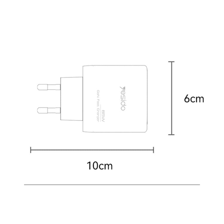 Yesido YC144C 65W Drei-Port-Schnellladegerät mit 1m Typ-C-Kabel, YC144C
