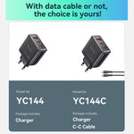 Yesido YC144C 65W Drei-Port-Schnellladegerät mit 1m Typ-C-Kabel, YC144C