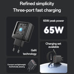 Yesido YC144C 65W Drei-Port-Schnellladegerät mit 1m Typ-C-Kabel, YC144C