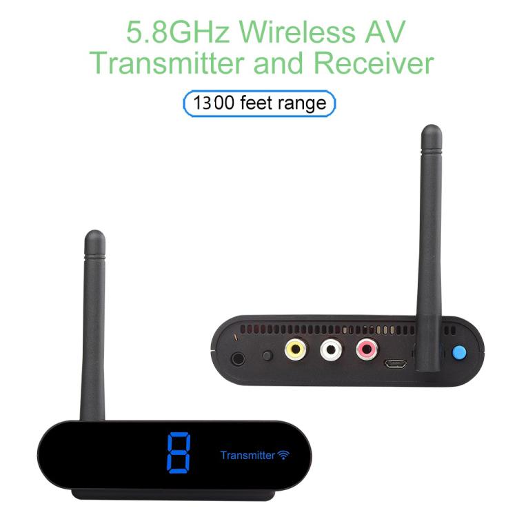 Measy AV540 5.8GHz Kabelloser Audio-/Video-Transmitter und -Receiver mit Infrarot-Rückführfunktion, Reichweite: 400m, AV540 Schwarz